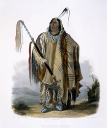 Pehriska-Ruhpa, um minatarre ou índio barrigudo, placa 17 do volume 2 de &39;Viagens no interior da América do Norte&39;, gravada por Paul Legrand, 1844 (aquatint)